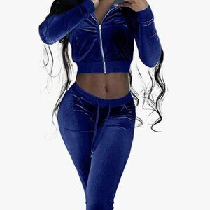 Two Piece Outfits for Women Crop Top Zip Jacket and Flare Pants Set Velour Track